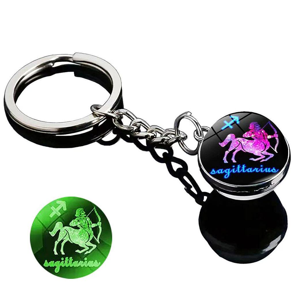 Kulatý svítící krystal zvěrokruhu Keychain - Panna & Lev