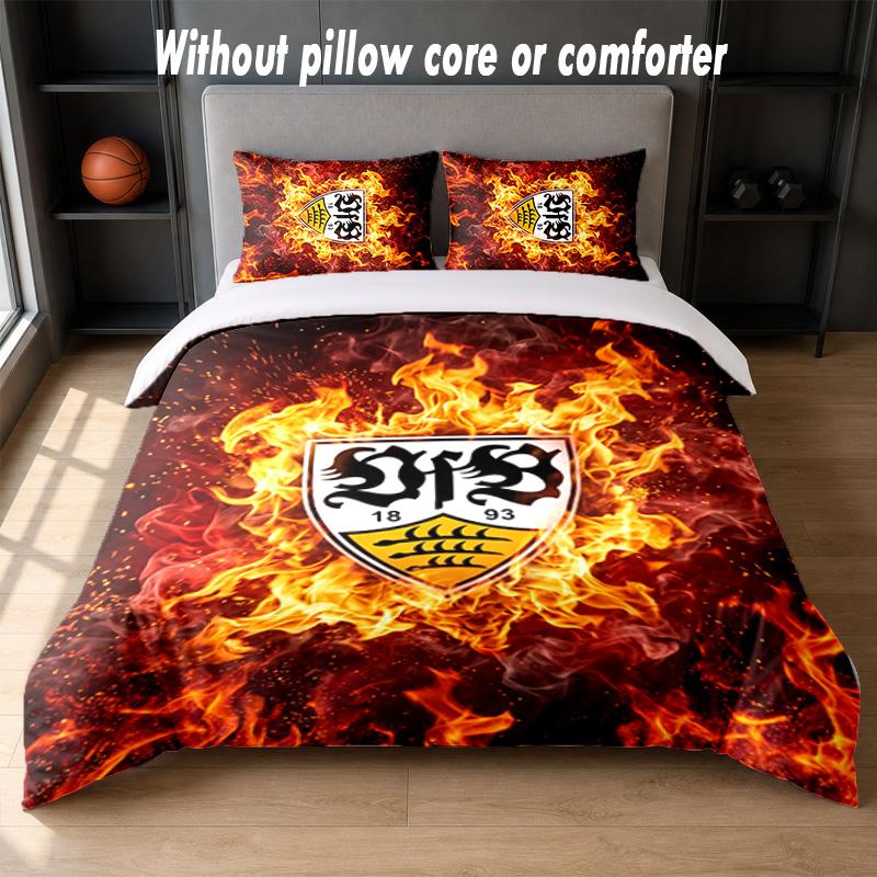 Set Biancheria da Letto con Design Calcio VfB Stuttgart 1 Copripiumino + 2 Federe Morbido Traspirante Biancheria da Letto per la Casa