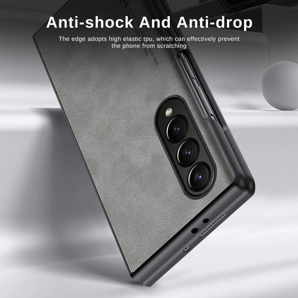 Kožené pouzdro z ovčí kůže pro Samsung Galaxy Zfold4 Zfold3 Zfold Z Fold 5 4 3 Fold5 Fold4 Fold3 5G silikonový nárazuvzdorný kryt nárazníku