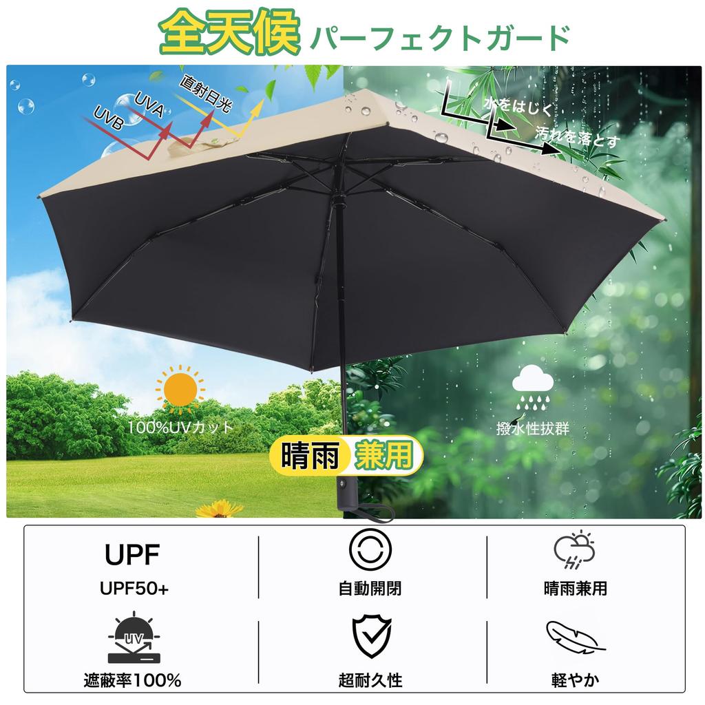 FUMITAKE Folding UV Complete Sun Heat Automatic Opening and Suitable for Sunny and Rainy and Heatstroke Sunburn Rainy Season Gift X Bean Parasol, 100%