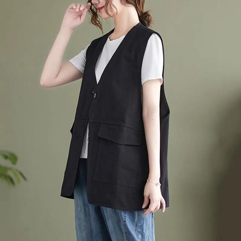 Vest Women's Spring and Summer Vest Outer Wear Loose Thin Casual Vest Sleeveless Jacket