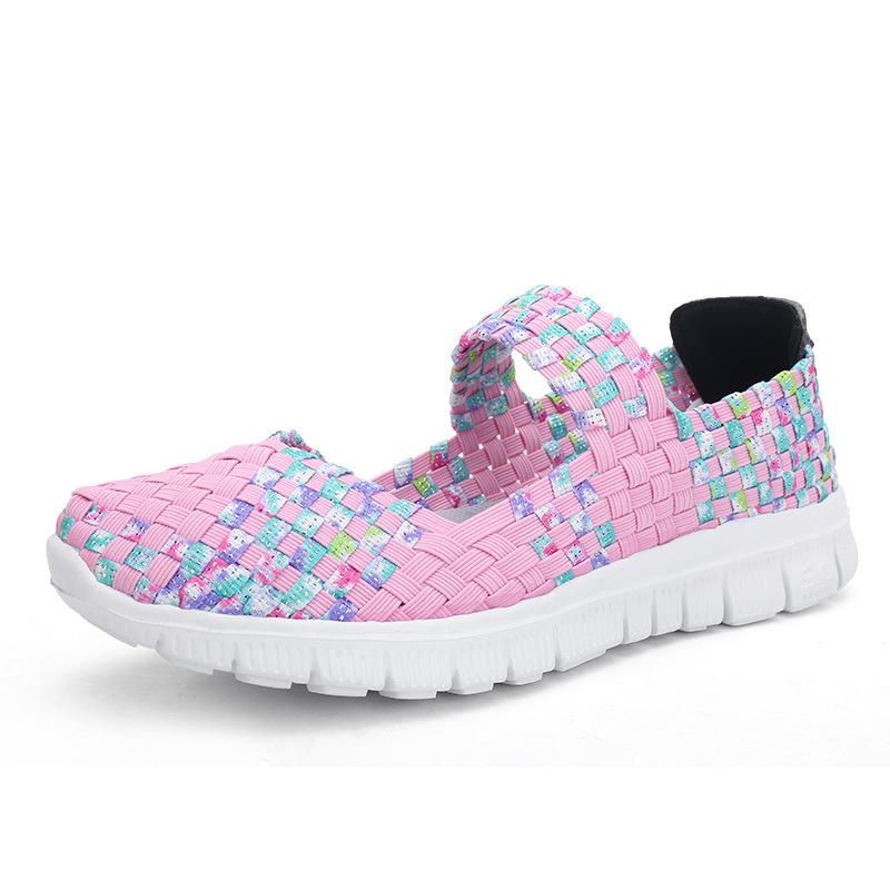 Women's Size 42 Hand-Woven Korean-Style Casual Shoes with Elastic Band
