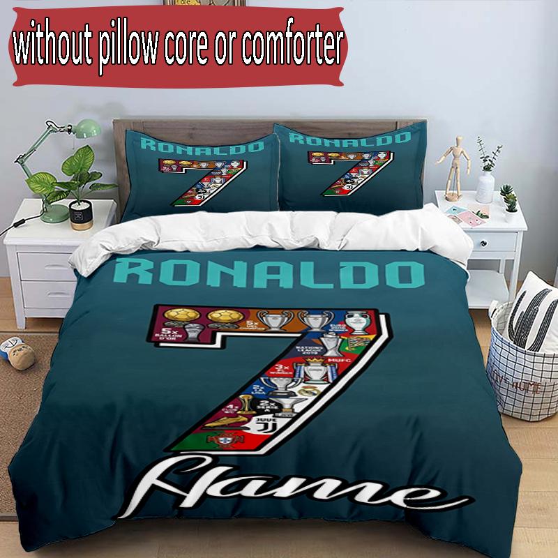 Parure de lit 3 pièces avec housse de couette (1*Housse de couette + 2*Taie d'oreiller, sans noyau), Ensemble de literie personnalisé avec le nom Cristiano Ronaldo et motif, Cadeau de décoration pour chambre à coucher à la maison