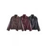 Winter Women's Retro Street Style Faux Leather Jacket Lychee Pattern European American Style Hot Sale In Stock
