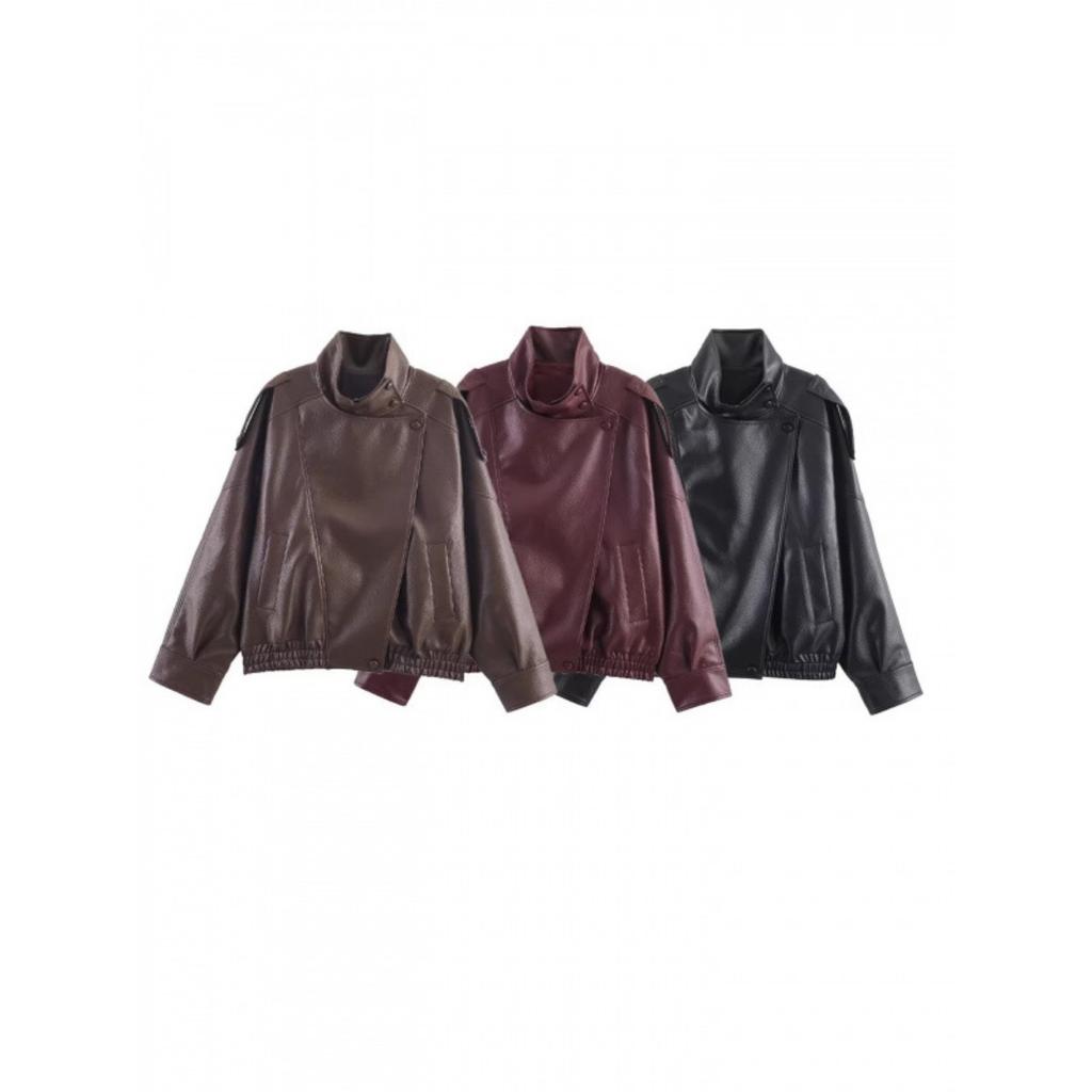 Winter Women's Retro Street Style Faux Leather Jacket Lychee Pattern European American Style Hot Sale In Stock