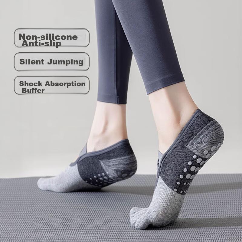 Duweike Yoga Socks, Thin Five-Toe Design, Non-Slip And Shock-Absorbing, for Fitness And Pilates, Women's Boat Socks, 2 Pairs
