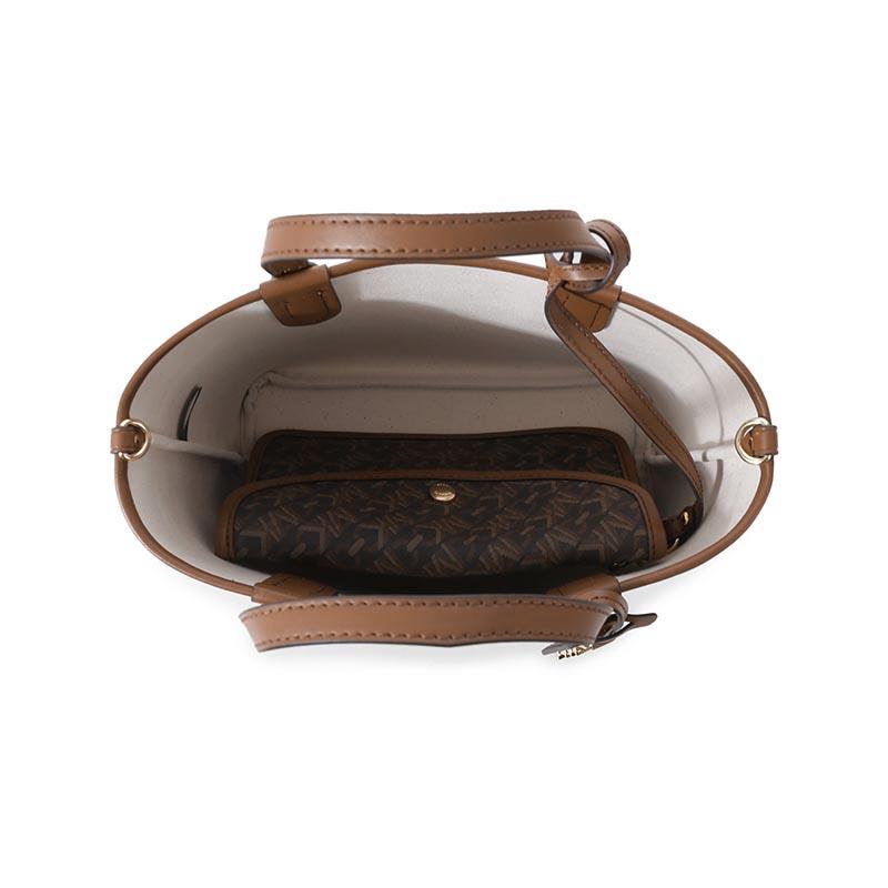 Michael Kors Eliza Series Chain Monogram Faux Leather Tote Bag Women Tote Bags Dark-Brown 30R4GZAT0B-BRN-LUGGAGE