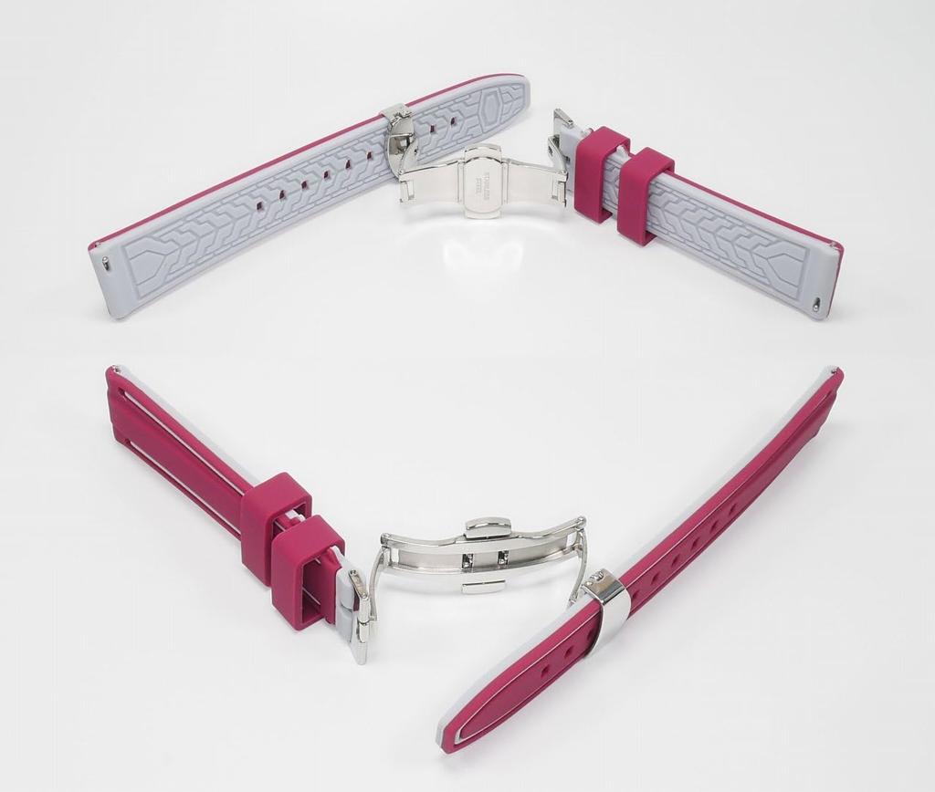 Swatch x Omega compatible rubber strap with type D-buckle, W-line (wine red/gray line)
