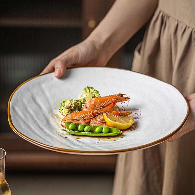 Fabric Texture Plate, High-End Nordic Style Ceramic Plate, Western Pasta Steak Plate, Salad Plate, Slightly Flawed