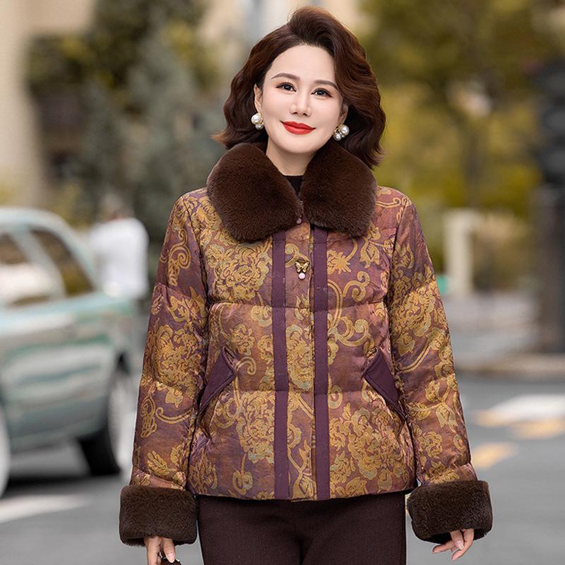 New Printed Cotton Jacket for Middle-Aged and Elderly Women - Short Style, Casual Wear, Padded Comfort, Ideal for 50+.