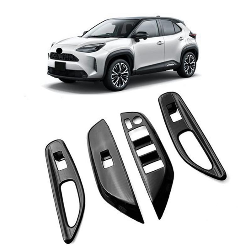 A87Q-Bouton de levage de vitre de voiture Noir Brillant Cache-interrupteur Garniture Panneau d'accoudoir de porte pour Toyota YARiS Cross - Conduite à gauche