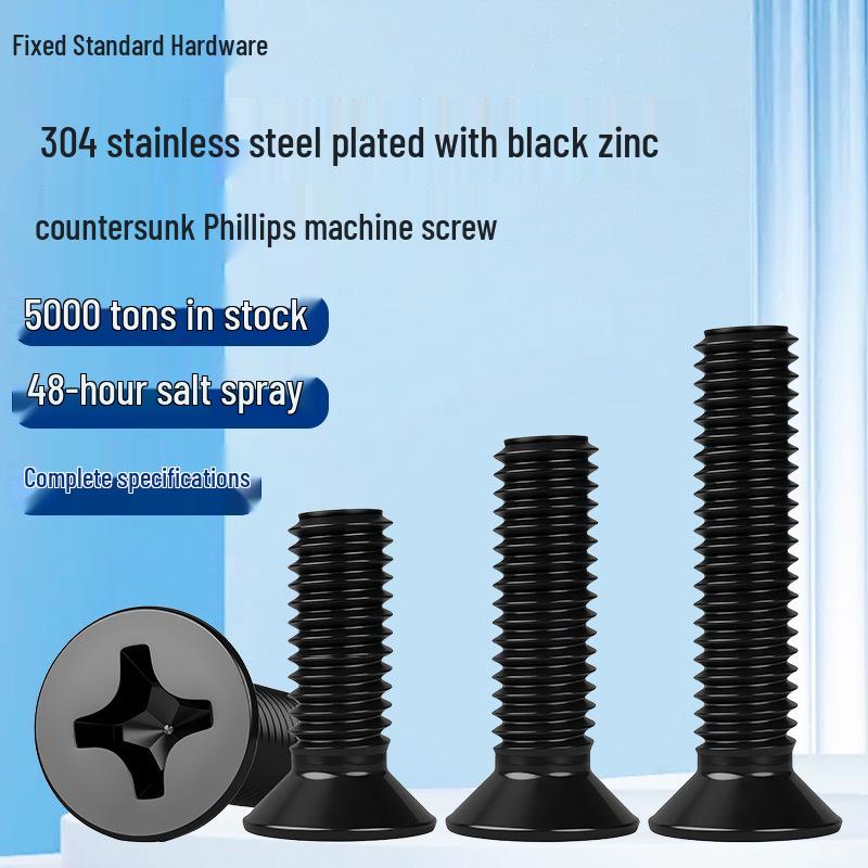 Black Zinc Plated 304 Stainless Steel Phillips Flat Head Machine Screws, Countersunk, M2-M8 3x30mm
