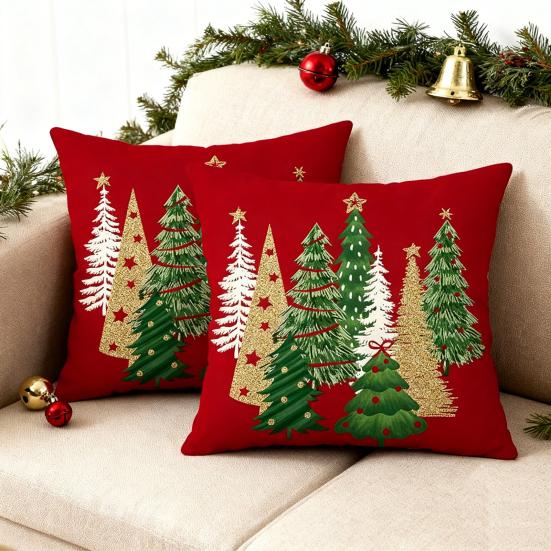 Weihnachts Karierter Kissenbezug Weihnachtsbaum Kissenbezug mit Verdecktem Reißverschluss Karomuster Zierkissenbezug für Festliche Heim Bauernhaus Deko