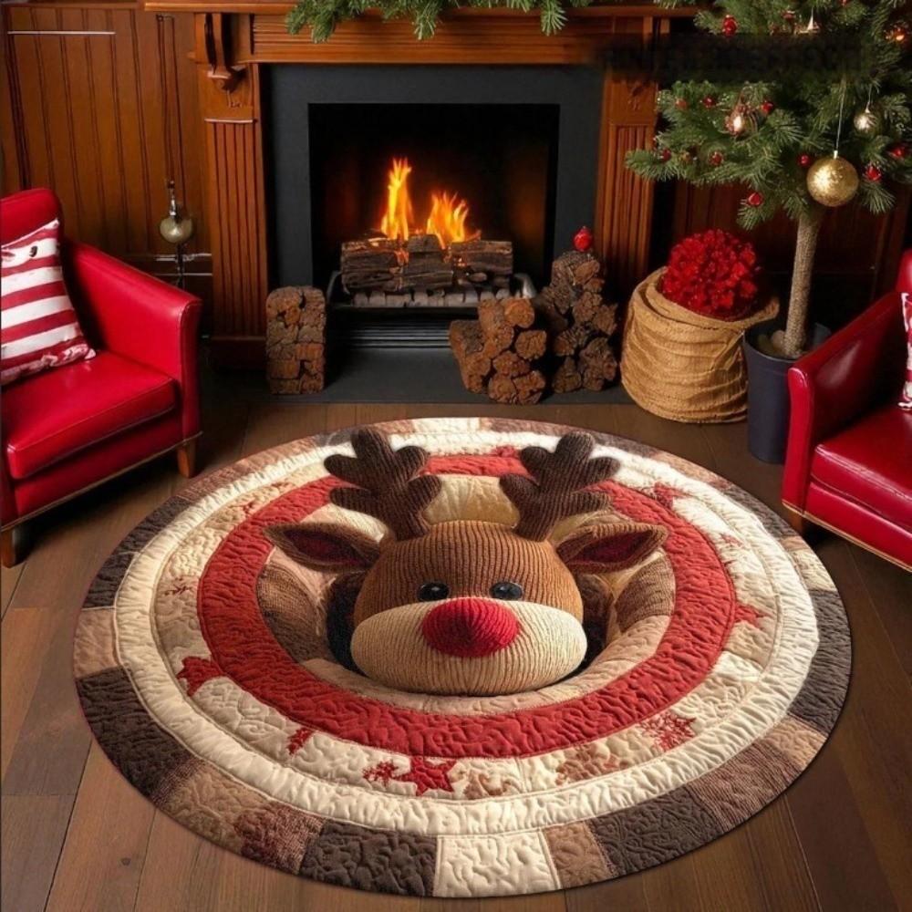 Imitation Cashmere Christmas Round Carpet 3D Special-shaped Santa Claus Floor Mat Home Decor
