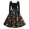 Women's Fashion Retro Long-sleeved Square Collar Christmas Printed Evening Dress