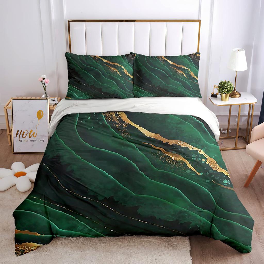 Golden Green Corrugated Bedding Three-Piece Quilt Cover