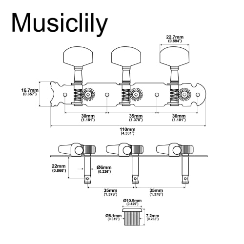 Musiclily Pro Acoustic Guitar Tuner Set, White Button Nickel