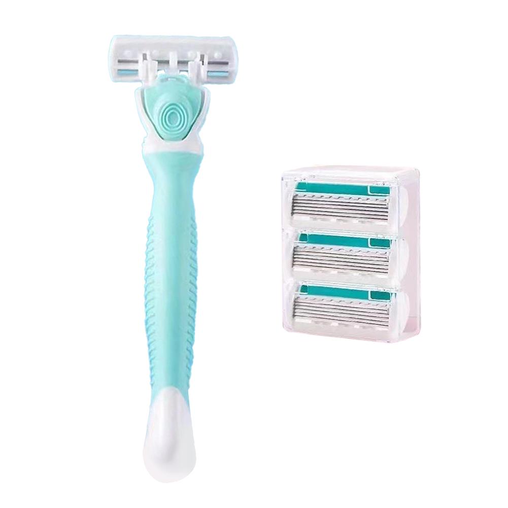 

Мыльная головка 1 ручка + 4 лезвия для мужчин и женщин ручная безопасная бритва 6-слойная нержавеющая сталь для удаления волос бритье сменная бритвенная головка синий