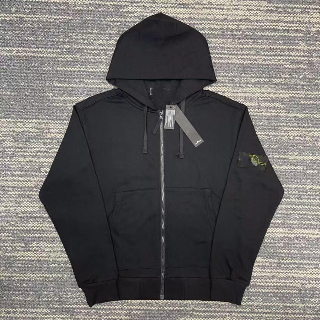 Korrekt STON Unisex Sten Skjorta: Höst/Vinter Huvförsedd Raglanärm med Dragkedja Träningsjacka, Enfärgad Märkesstil.