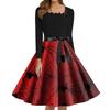 Women's Fashion Square Neck Casual Slim Halloween Printed Long Sleeve Dresses
