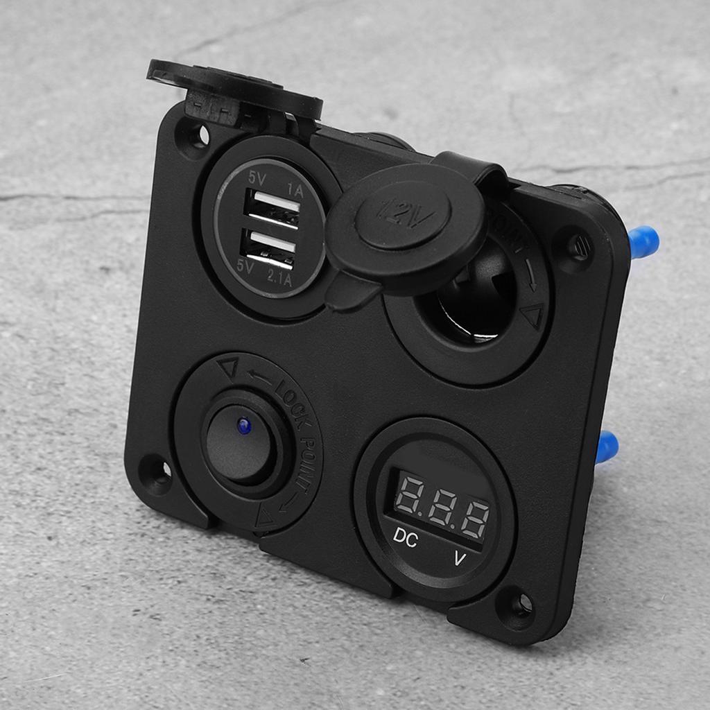 12V 4 Gang LED Toggle   Panel Cigarette Lighter Voltmeter Dual USB 4.2A for Car Boat Red