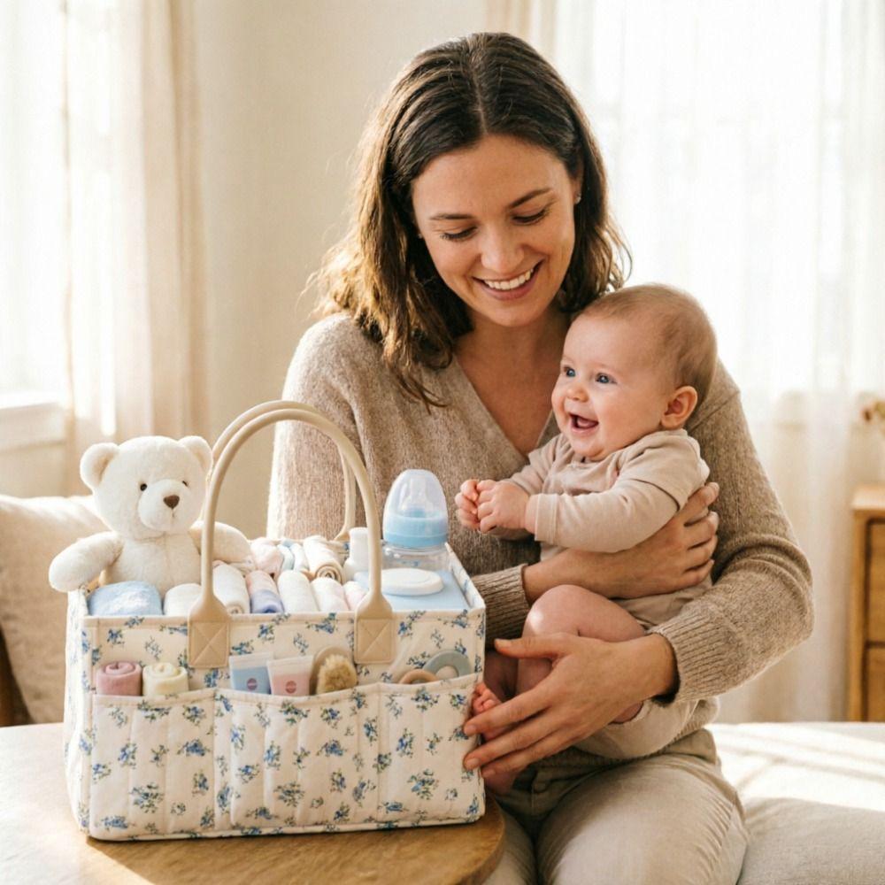 Large Capacity Nursery Storage Basket Portable Diaper Bag Gift for Baby Shower