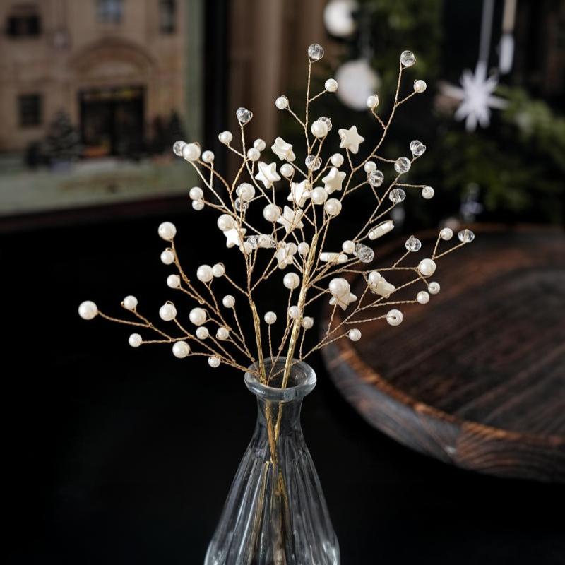Transparent Bead Crystal Tree Branches Shape Glitter Finish Christmas Tree Ornament Sparkling Effect Lifelike Style