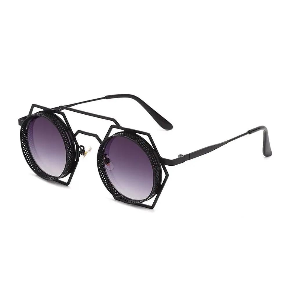 Punk Stijl Metalen Frame Zonnebril Zeshoekige Oogbescherming Zwarte Glazen Anti-UV 400 Reisaccessoires Retro Zonnebril