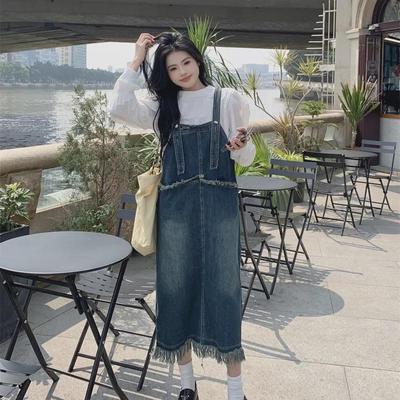 Robe Salopette en Denim Effiloché Grande Taille pour Femme avec Pompons et Grandes Poches - Style Rétro Été.