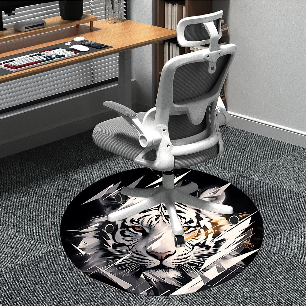 1pc Tiger Face Chair Carpet for Office, Round Non-Slip Durable Large Size Office Carpet, Suitable for Office, Beautiful Decoration