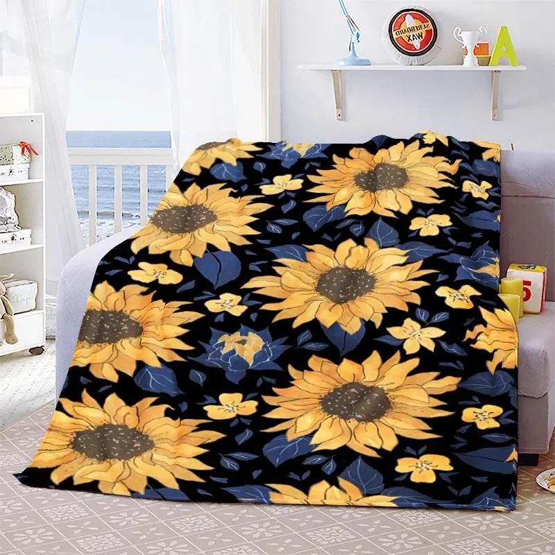 Sunflower Cute Floral Fleece Flannel Blanket Lightweight Comfortable Soft Warm Blanket for Bed Couch Sofa Blanket King Full Size