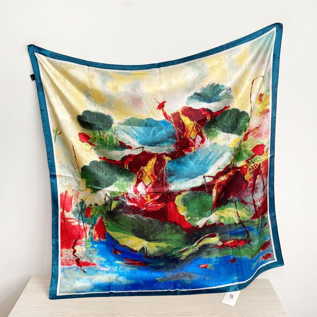 90CM Four Seasons Square Großer quadratischer Schal Luxus dekoratives Hemd Professionelles Kopftuch Haarband Sonnenschutz Kopftuch