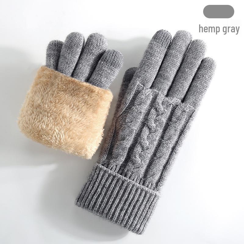 Women's Winter Knitted Touchscreen Gloves - Double-Layer Fleece-Lined, Thick Warm for Outdoor Cycling
