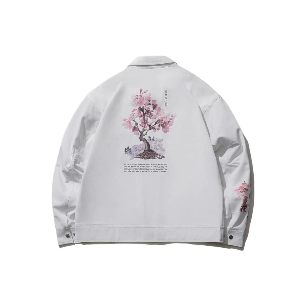 Li Ning Sakura Series Floral Print Sports Jacket Men Jacket White AFDR426-1