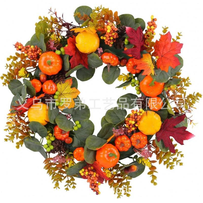 Harvest Wreath With Pumpkins Berries Vine Circle Halloween Thanksgiving Door Decor