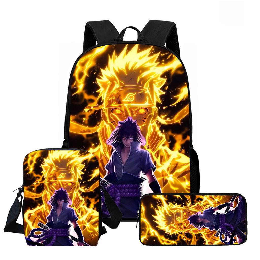 3Pcs Set Kids Backpack With Crossbody Bag & Pencil Bag,Cartoon NARUTO School Bags For Age 5-9,Lightweight For Boys and Girls.