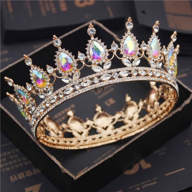 Bride Royal Purple Crystal Queen King Tiaras and Crowns Bridal Pageant Diadem Head Ornament Wedding Hair Jewelry Accessories