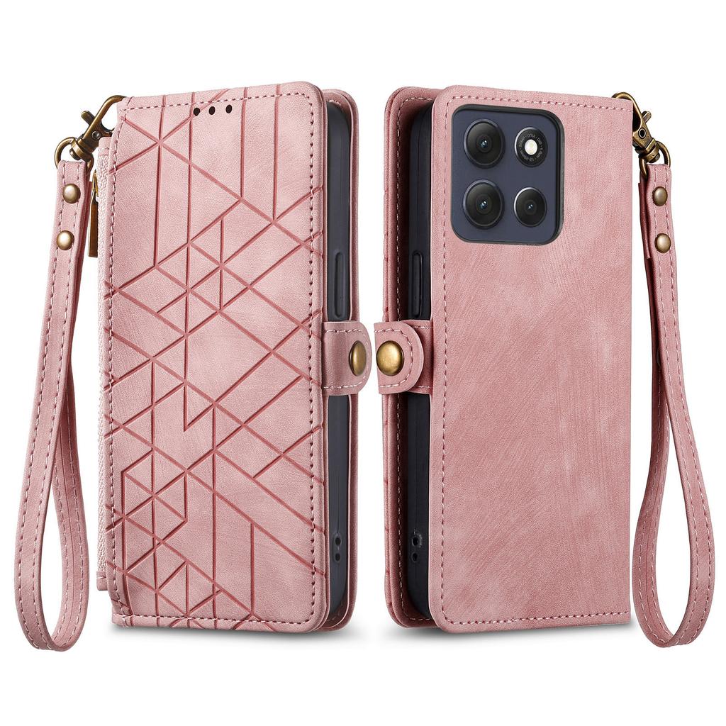For Motorola Moto G86 Power 5G Case Zipper Wallet Geometry Lines Leather Phone Cover with Strap