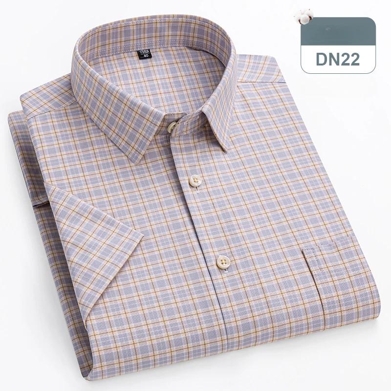 New in shirts oversize 14xl 100%cotton hight qulity summer short sleeve shirts for men slim fit formal plain shirt plaid clothes