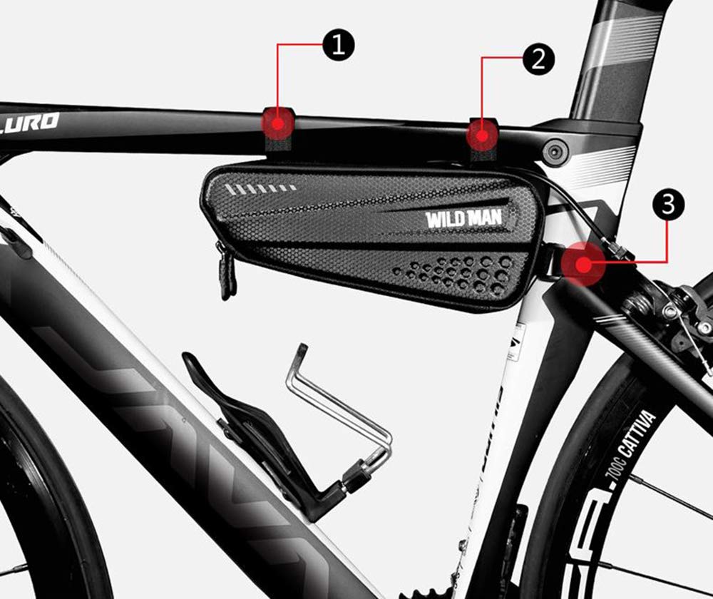 WILD MAN Rainproof Hard Shell Bike Frame Bag for Under Seat Bicycle Triangle Frame for Road Mountain Cycling 1.2L (Black, ES4)