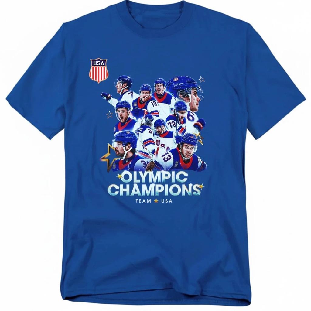 T-shirt Grafica Vittoria Oro Hockey Maschile USA 2026 Maglietta per Fan
