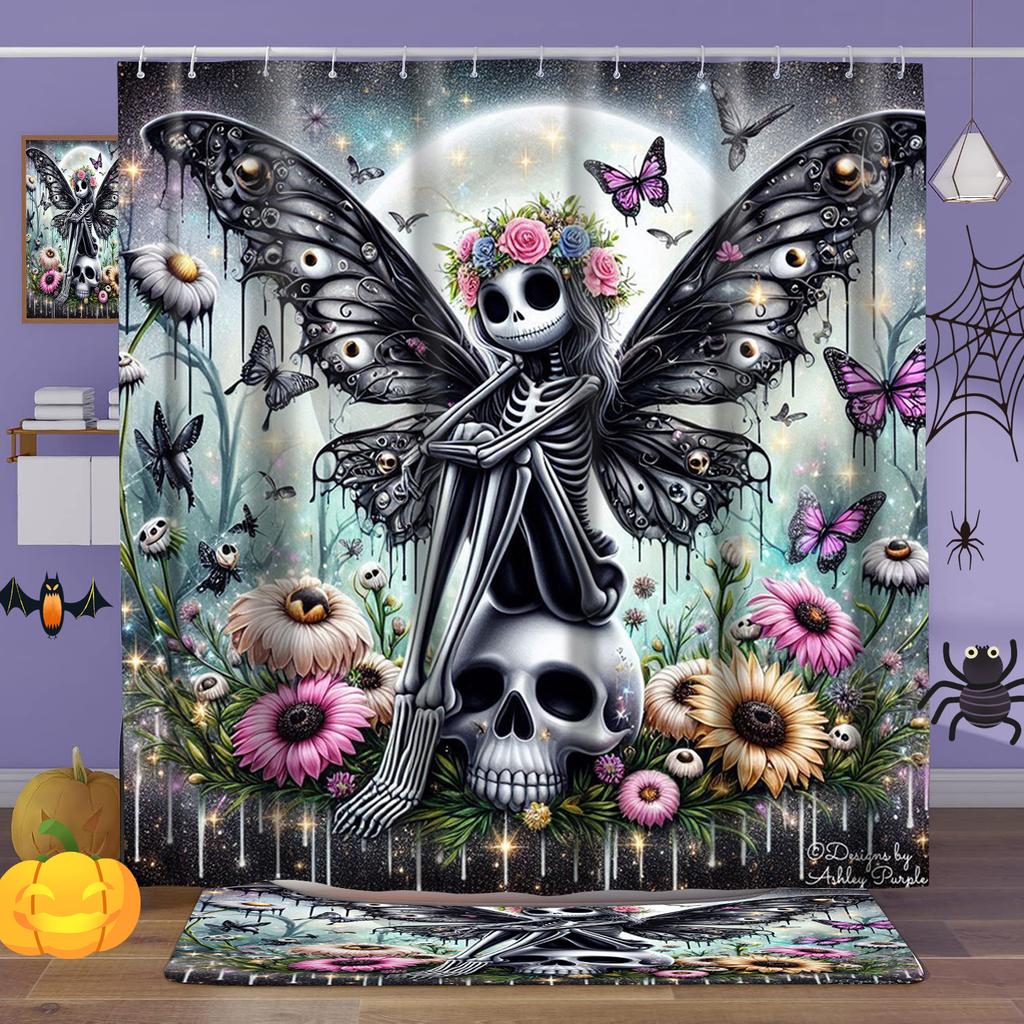 Hallowmas Totenkopf Blume Schmetterling Duschvorhang Badezimmer Duschvorhang Wasserdicht Mit 12 Haken Fische Heim Deko Kostenloser Versand