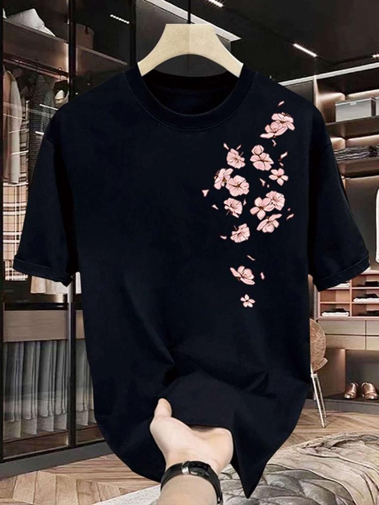 Mens Novelty MenGifts Mens Oversized TBirthday Himshirt Casual Loose Fit Sakura Flower Design Breathable Sweat Absorbent Washable Holiday Friends.fash
