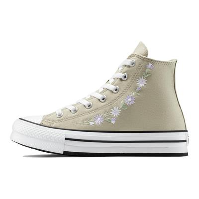 Chuck Taylor All Star Lift Bestickte Blumen Bequem Vielseitig Langlebig High-Top Canvas Schuhe Damen Sneaker Grau Grün A11825C