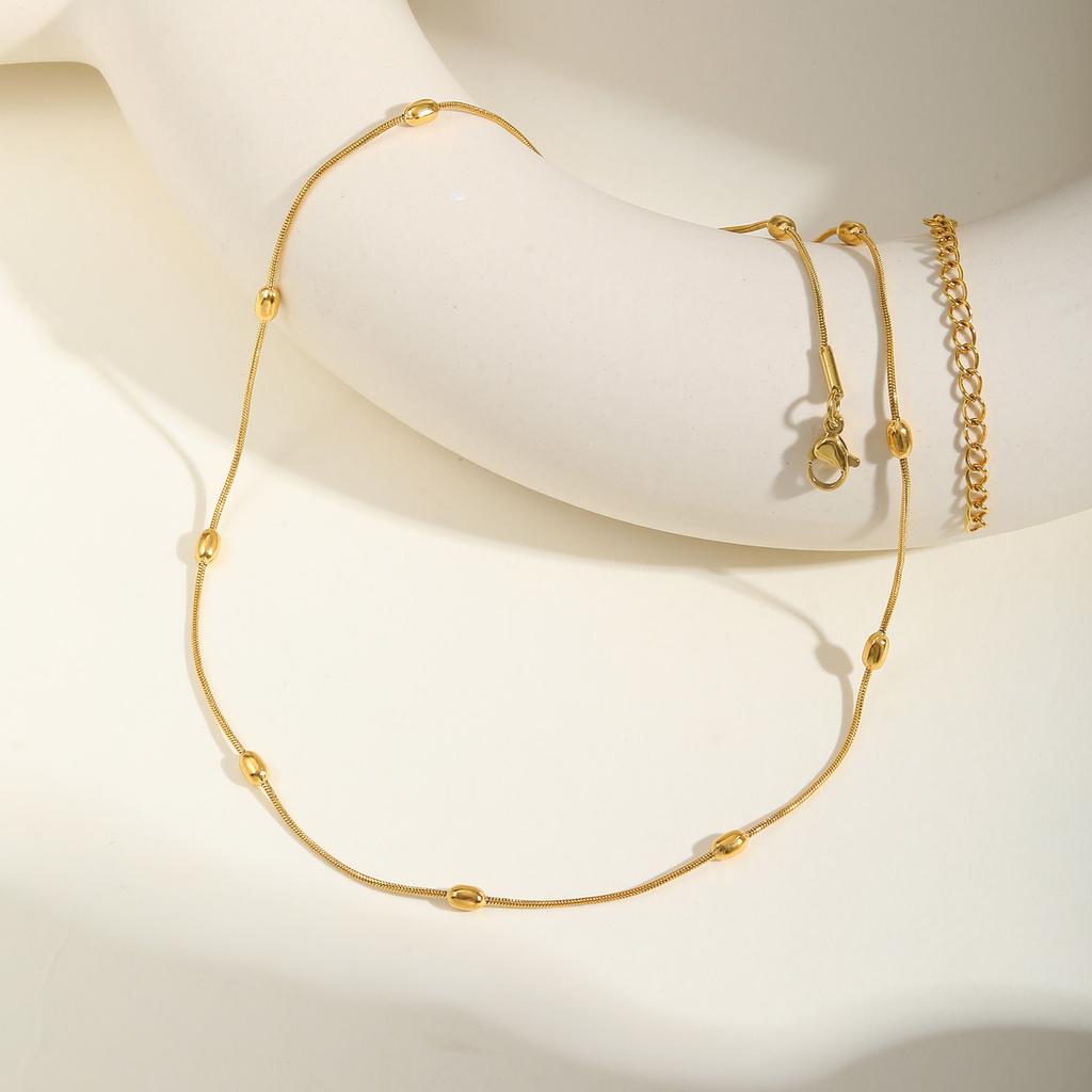 Fashion Accessories Stainless Steel Rice Bead Round Snake Chain Necklace 18K Gold Ladies Jewelry 1639