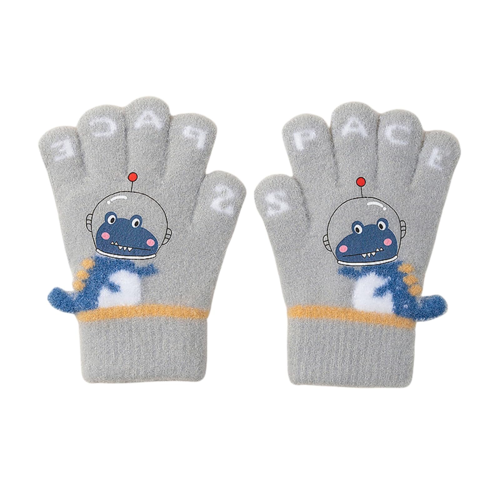 

Kingsiely Baby Cute Dinosaur for Baby Boys and Perfect for Commuting to Outdoor Autumn and Ages Gloves, Five-Finger Kids Gloves, Design, Thick, Warm, серый