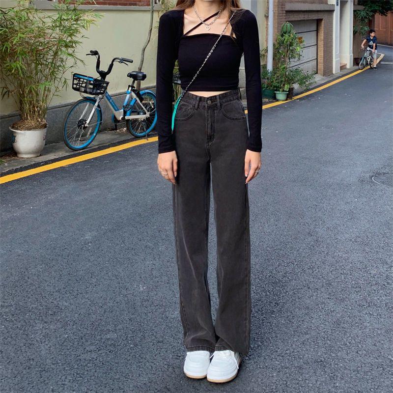 Autumn 2024 Women's High Waist Slim Jeans - Straight, Wide-Leg Fit for Spring & Fall