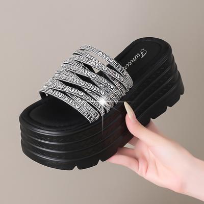 Fashion 8CM Casual Wedge Slippers Women New Summer Non Slip Platform Sandals Bling Open Toe Comfortable Female Chunky Beach Slippers