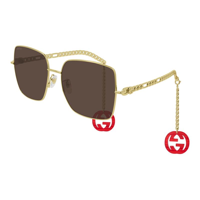 GUCCI Red Pendant Gold Frame Square Frame Sunglasses Red Men's Alloy Round Sunglasses Men's