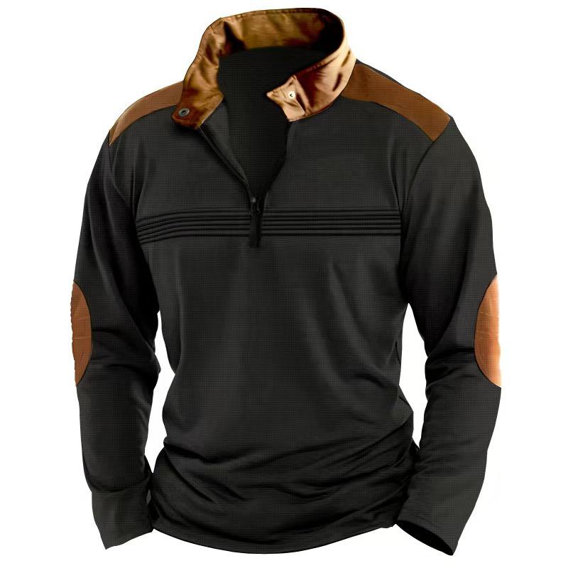 

Men s Patchwork Long Sleeve Zipper Polo Shirt L чорний